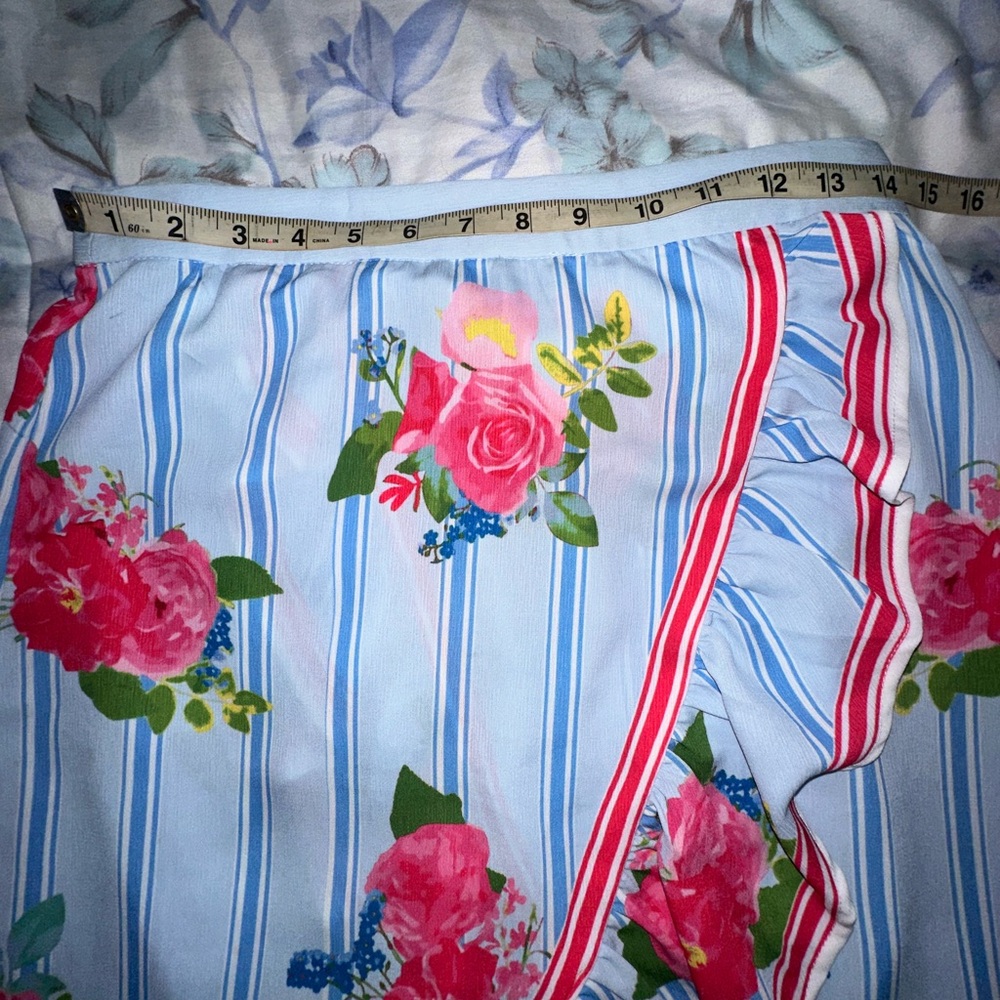 Floral Asymmetrical Skirt - Blue and Pink